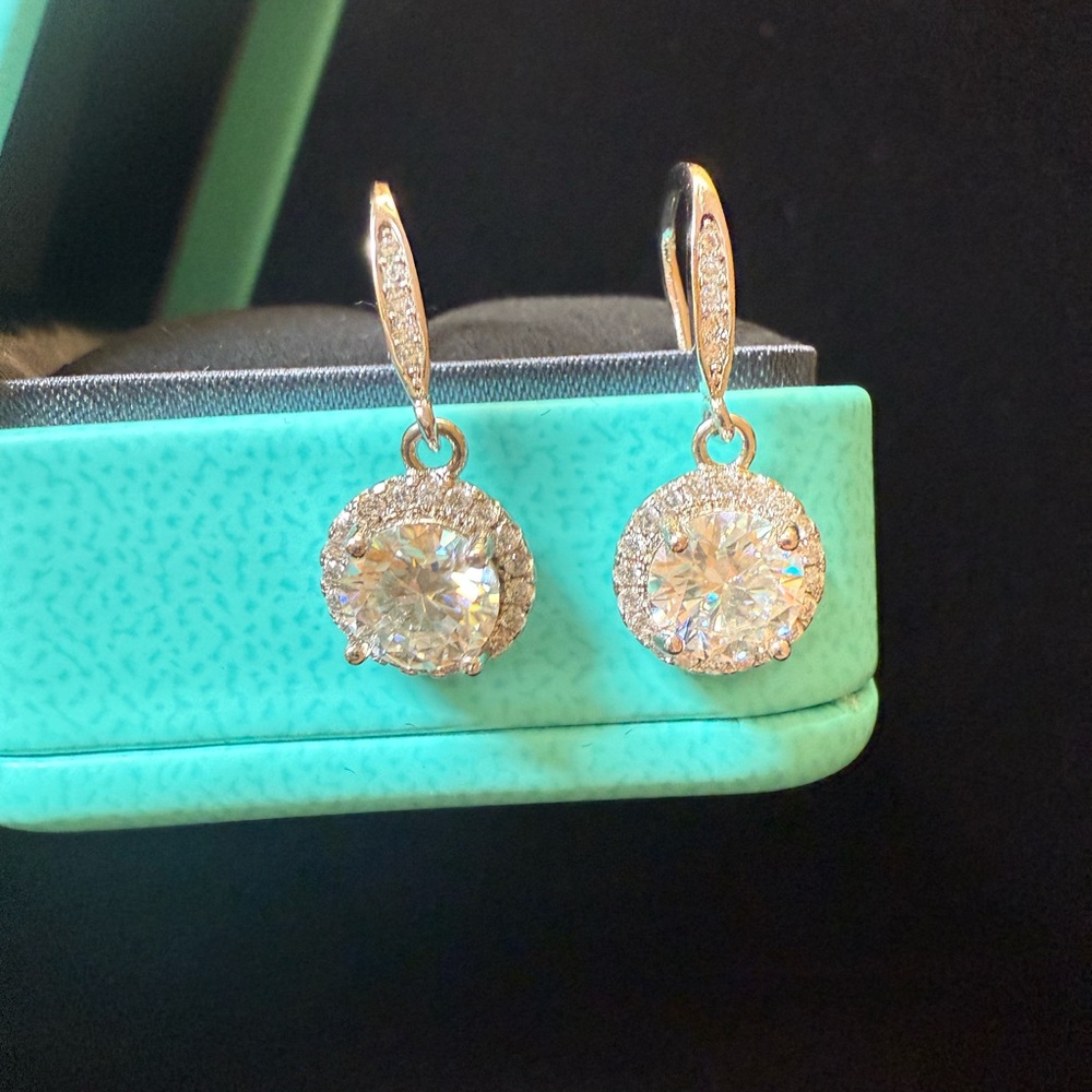 2.0 Carat Moissanite Halo Dangle Earrings In 925 Sterling Silver